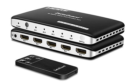 Conmutador HDMI 4 puertos HDMI 2.0 Switch Hub HDMI Splitter con control remoto IR Soporte 18Gbps 4K x 2K 3D HDCP 2.2 (4 en 1 salida)