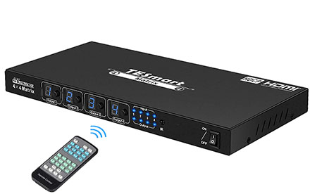 HDMI Matrix 4x4 4k 30Hz Powered 4 en 4 salida HDMI Switch compatible con PCM, Dolby AC3, DTS5.1, DTS7.1