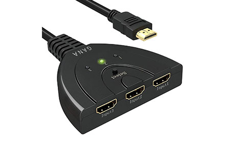 GANA Interruptor HDMI, interruptor de 3 puertos, enchapado en oro, separador para Full HD1080p, 3D con cable flexible de alta velocidad.