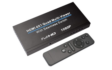 HDMI Switch 4X1, NIERBO HDMI Quad Multi-Viewer HDMI Switcher 1080p HDMI Splitter Control IR sin costuras 3D Soporte 5 modos para PC/STB/DVD