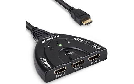 Fosmon interruptor de 3 puertos HDMI con cable enroscado Full HD 1080p